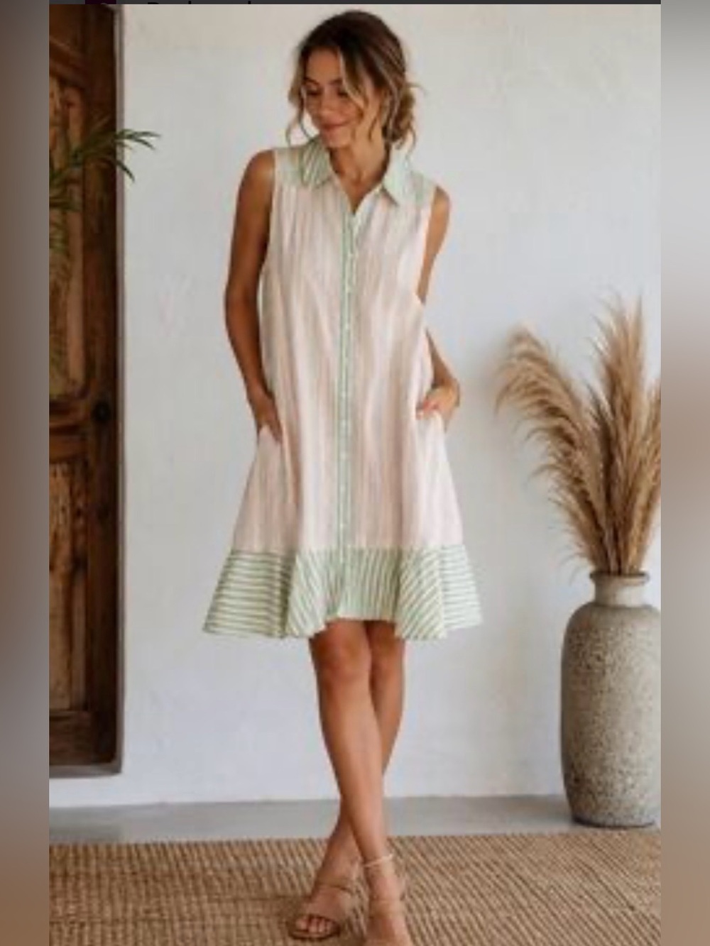 Hem & Thread Sleeveless Striped Button-Front Shirt Dress. Size Small. NWT